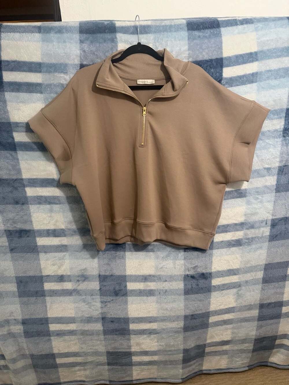 Zenana NWT Cocoa Scuba Collared Short Sleeve Quarter Zip Pullover